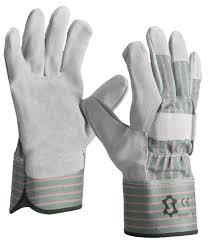 1015T rundssplitleder, naturel, gevoerd, rug/kap groen, EN 388 3143 - AFNAME IN 1 KEER, maat 10